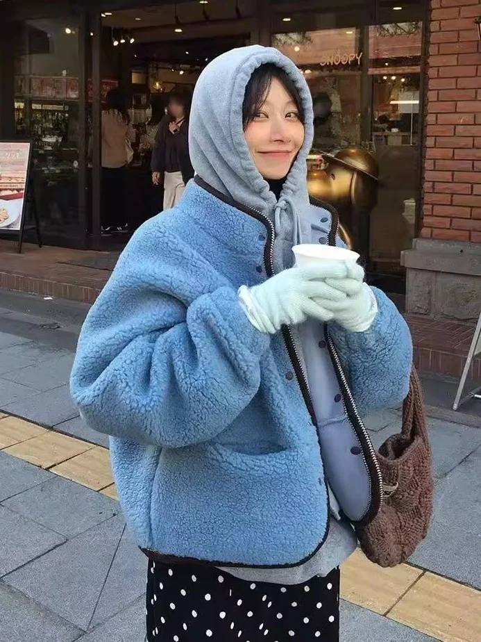 

Women's Loose Fit Thiened Fce Cotton Jaet Stand Collar Hooded Zipper Closure Long Sve Color Anti-Aging Coat