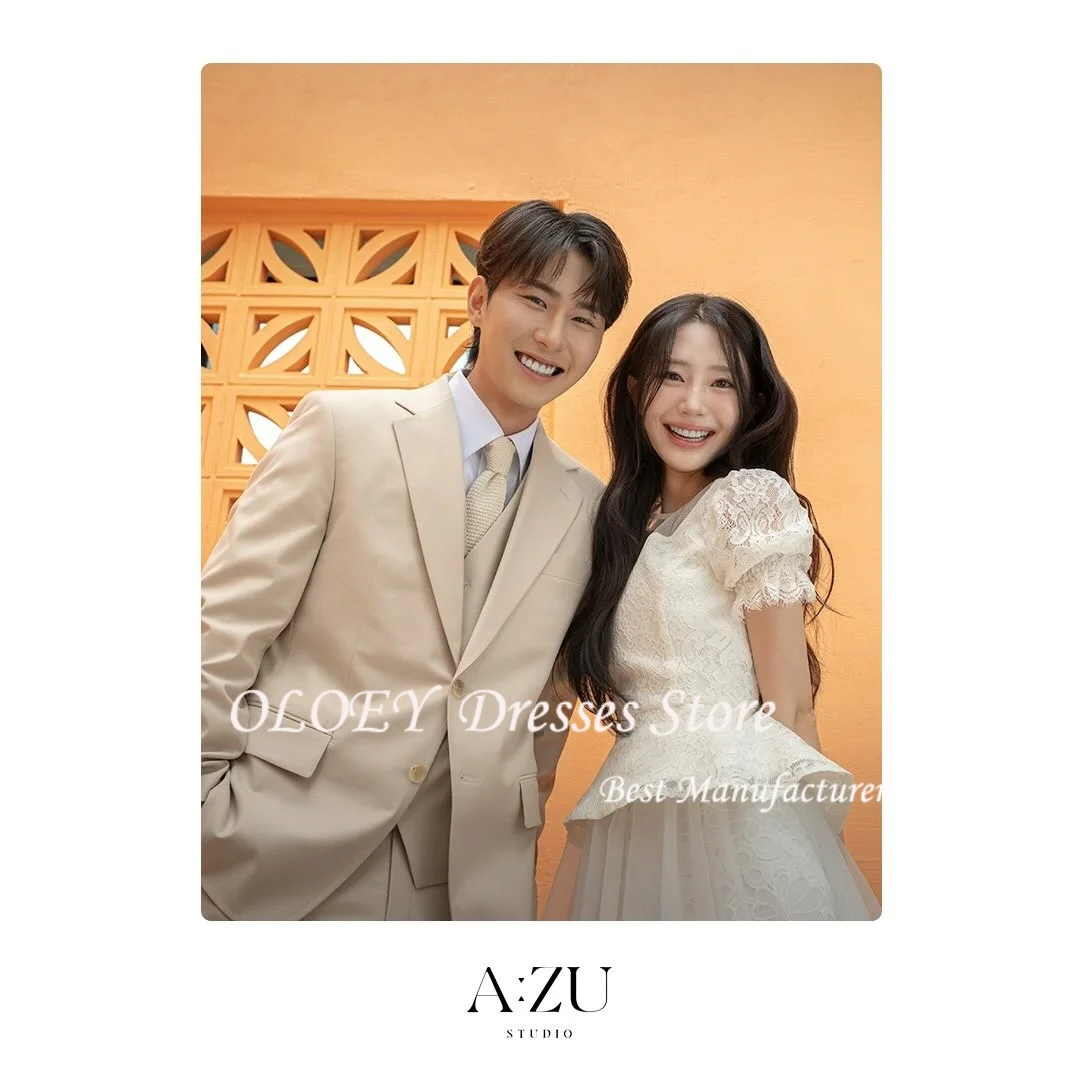 OLOEY – robe de mariée froncée, col rond, élégante, Simple, ligne a, manches bouffantes, ivoire, personnalisée