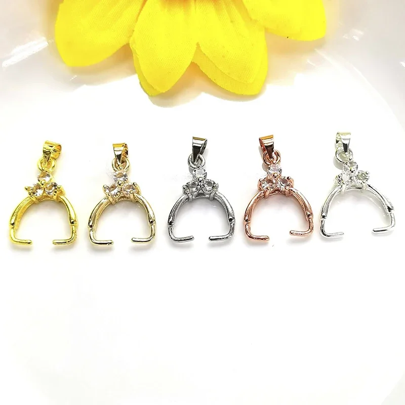 10Pcs Cubic Zircon Pinch Bails Brass Pinch Charm Clip Bail Clasp Pendant Connector Bale For Diy Necklace Jewelry Making Findings