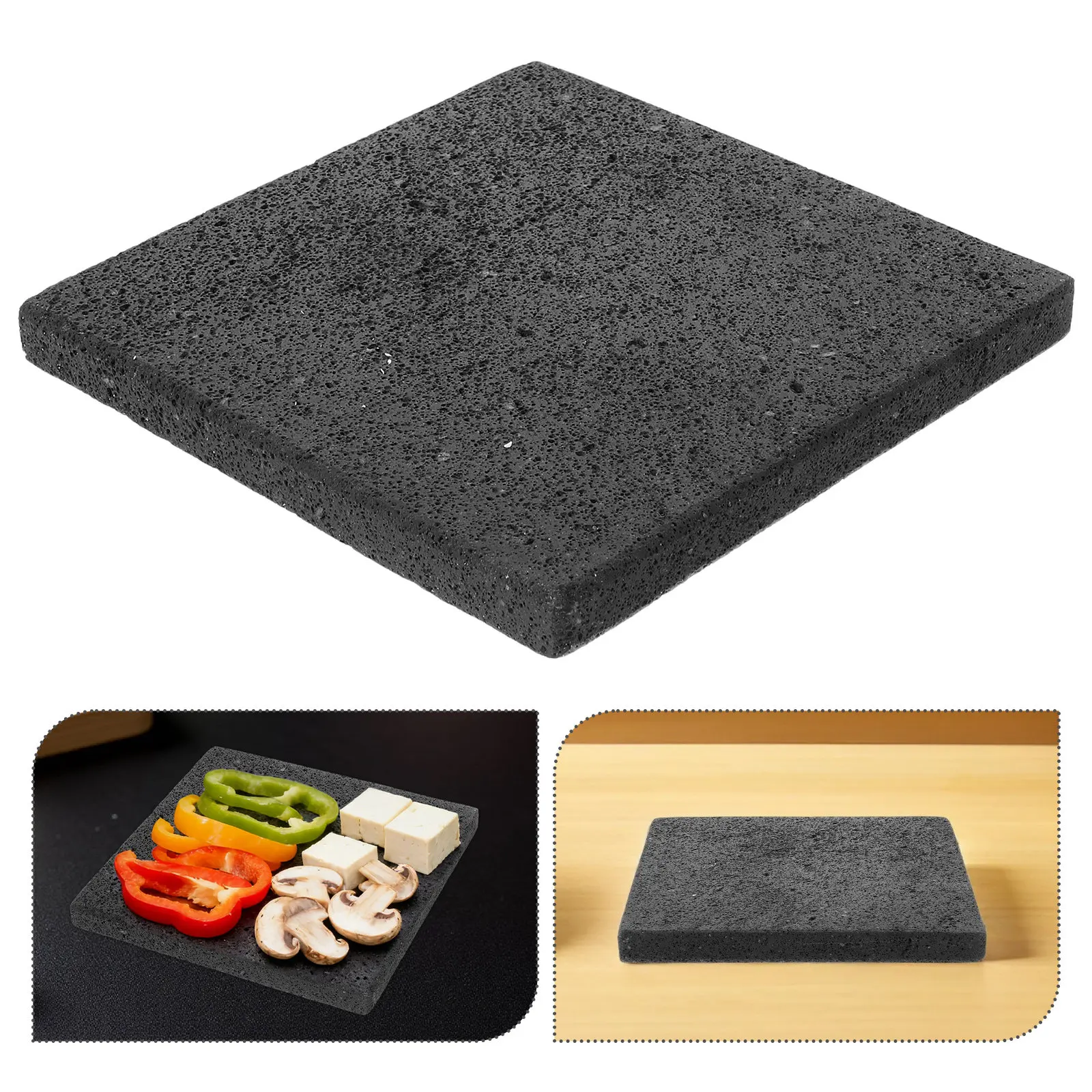 Volcanic Rock Korean Bbq Grill Pan Natural Flavor Stone Baking Sheet Heat Retaining Teppanyaki Plate for Vegetarian Outdoor