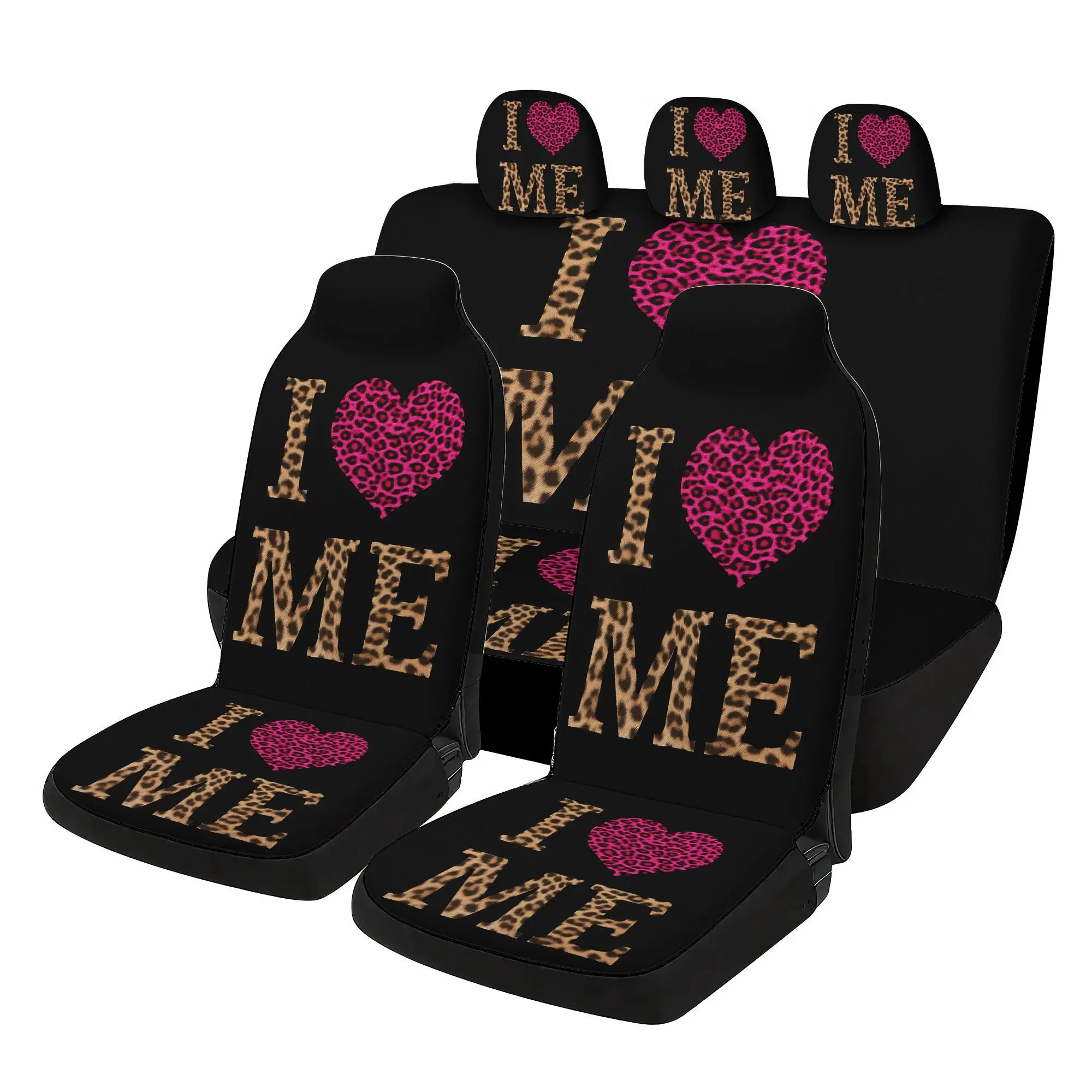 7pcs I LOVE ME Letters Car  Covers Set | Includes 2 Front  Covers + 1 Rear  Back Cover + 1 Rear  Cover + 3 Car S