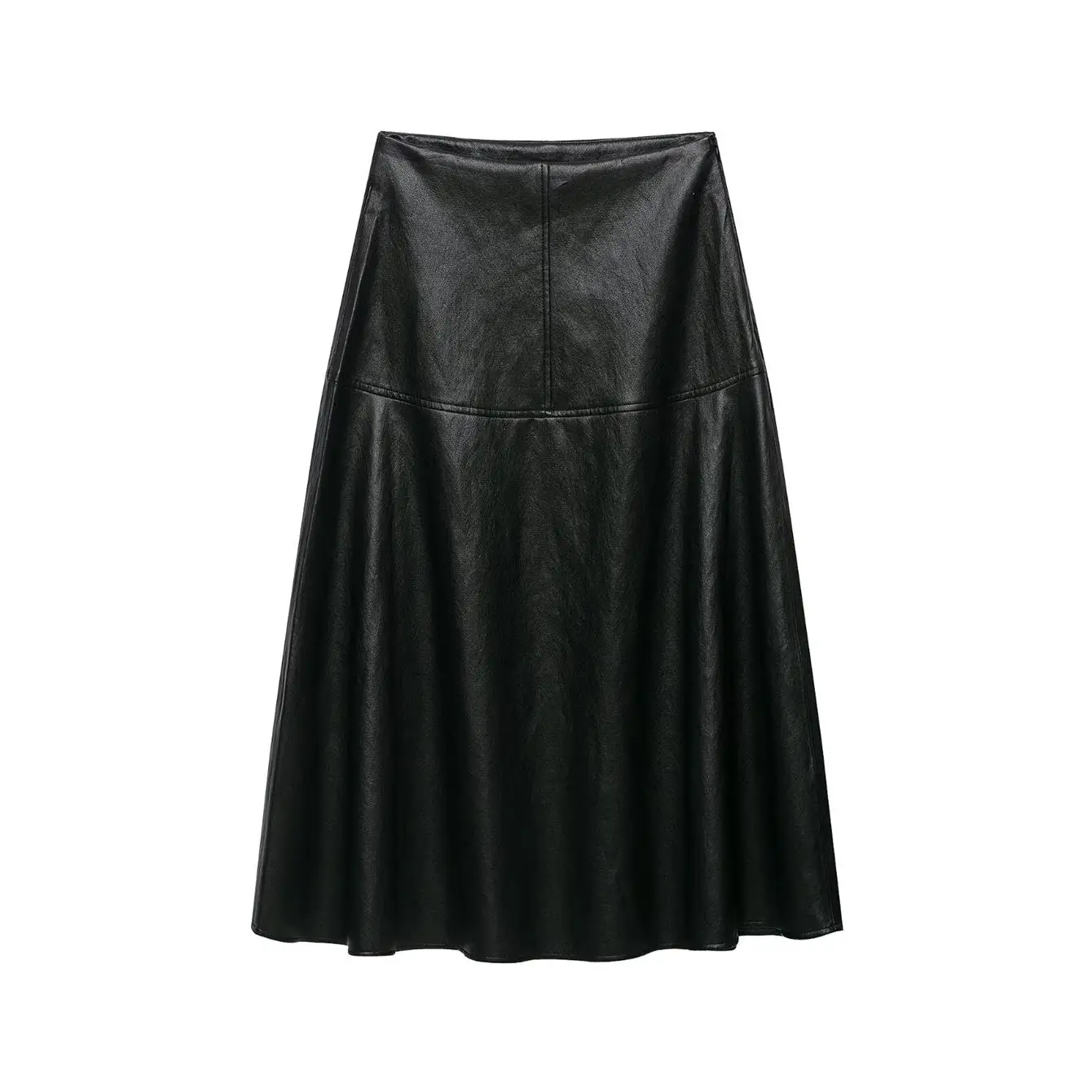 TFMLN Damen Midirock mit hoher Taille, A-Linie, aus PU-Leder, langer Rock, elegant, modisch, einfarbig, für das Büro, Damenrock, Herbstneuheit – Detail 16