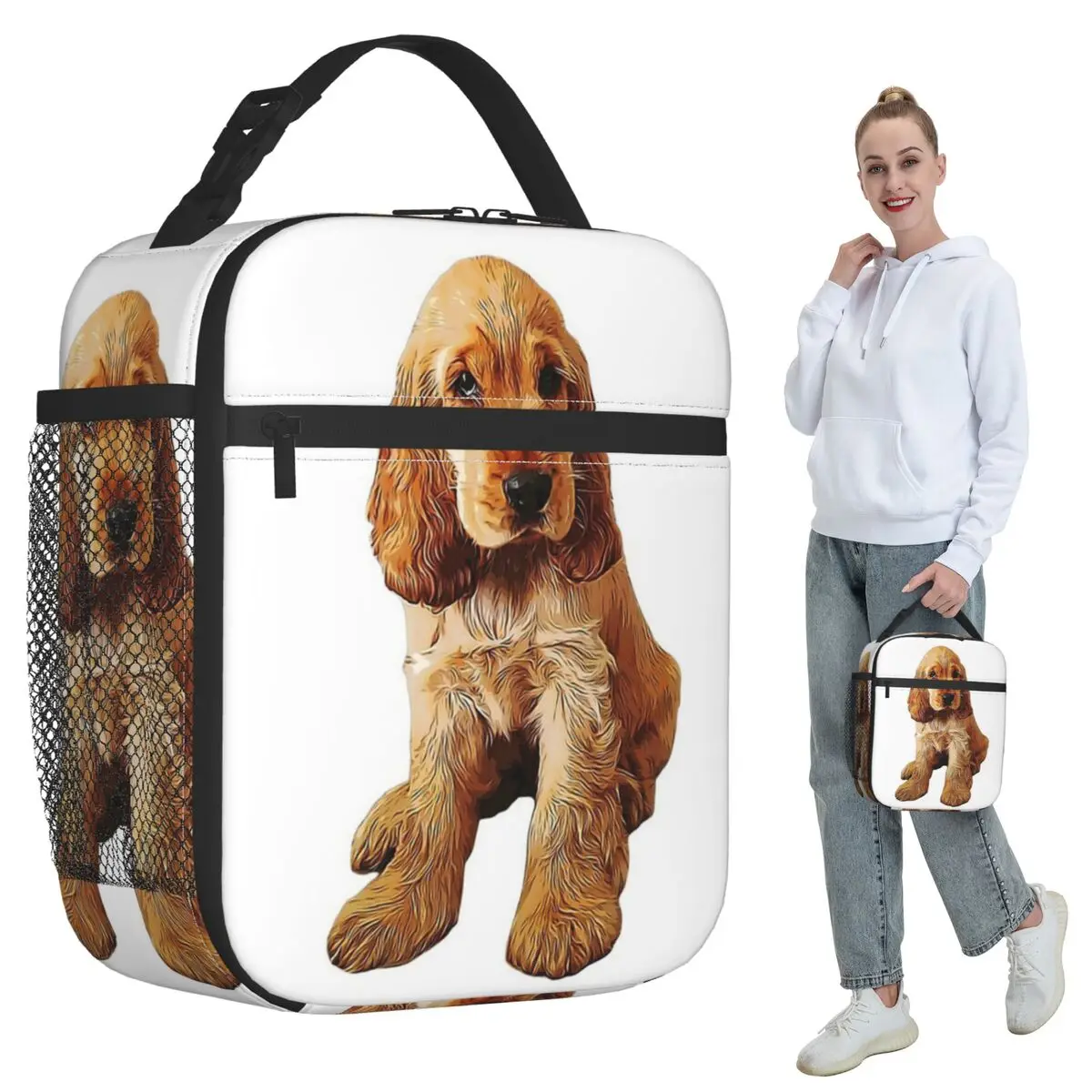 Gold Cocker Spaniel Puppy Dog Insulated Lunch Bag for Kids School Cooler Thermal Food Box Tote Leakproof Lunch Boxes Container