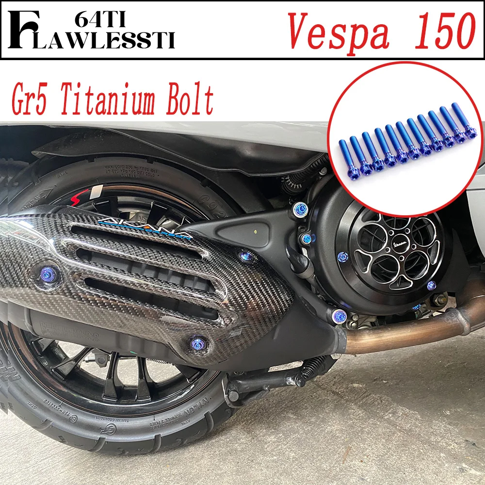 FLAWLESSTI Gr5 Titanium Bolt CVT Cover Air Intake Exhaust Pipe Shock Engine Gear Oil Bolt For Vespa Sprint 150 Primavera 150