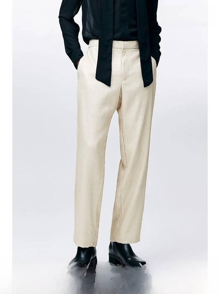 H&M Men's Summer Fashion Casual Bright Sequin Long Pants Loose Fit Comfortable Polyester Fiber 100% Regular Thickness