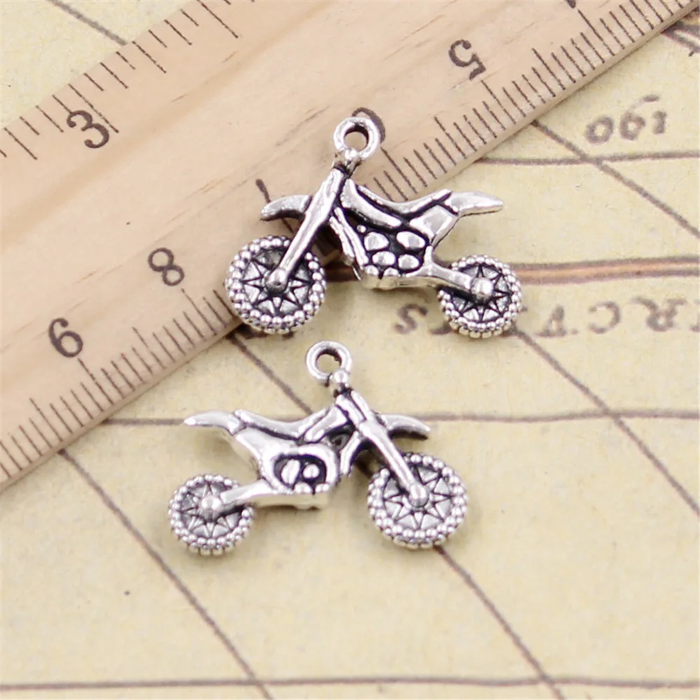 10Pcs Charms Motorcycle Motorcross 17x23mm Antique Silver Color Plated Pendants Making DIY Handmade Tibetan Silver Color Jewelry