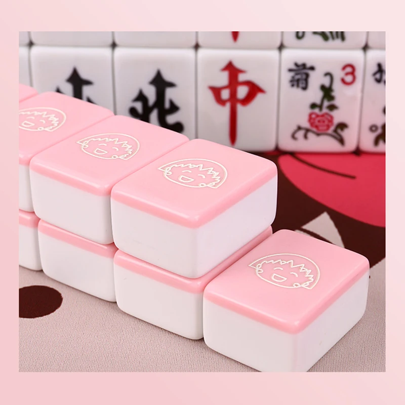 Juego de mesa Mahjong de 40mm, juego de mesa de alta calidad, bonito color rosa, azulejos Mahjong chinos de 144 piezas, divertido juego de mesa familiar con caja