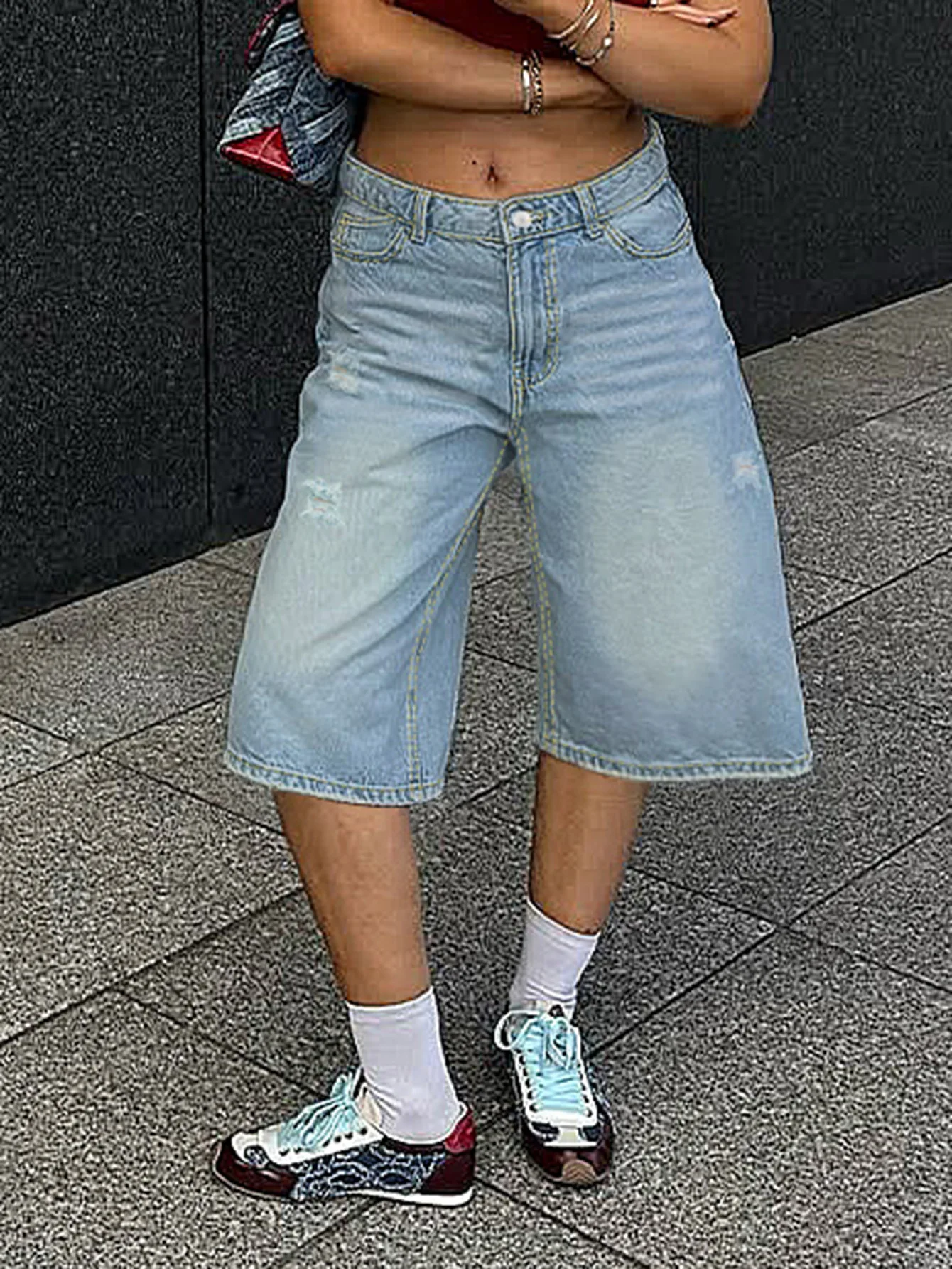 Retro Trend Ripped Denim Shorts Women's Fashion Loose Straight Five-Point Pants view 4