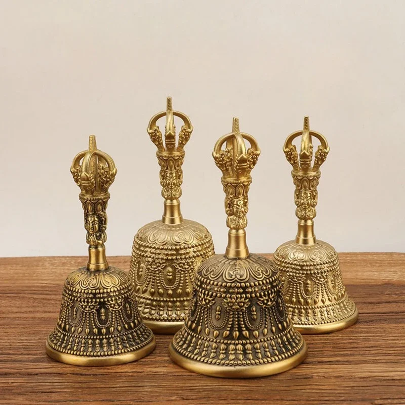 

Nepalese Brass Bell Tantric Instrument Five-Strand Pestle Eight Auspicious Carved Tibetan Buddhist Home Decors