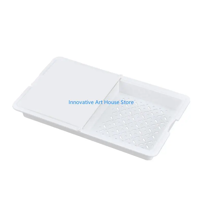 E1PC Vegetable Washing Board with Draining Basket, Kitchen Chopping Station for Small Counter Cooking and Produce Care