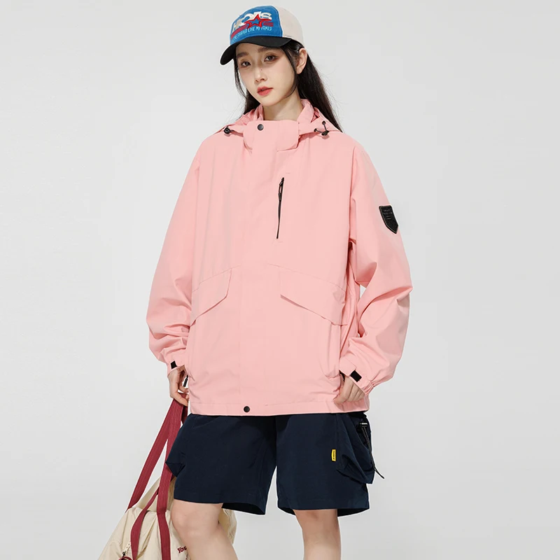 Y2K Vintage Windbreaker Jacket Women Korean Streetwear Taupe Hooded Outerwear Jackets Oversized Hip Hop Techwear Pink Coat Women