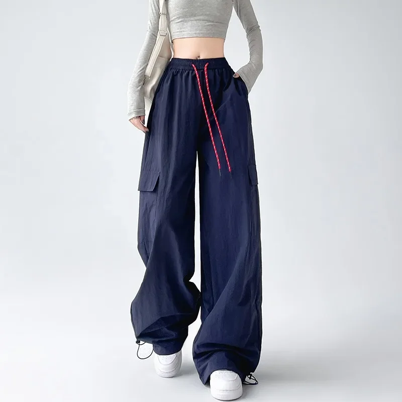 

Solid Color Cargo Pants Women High Waisted Drawstring Straight Leg Casual Sweatpants 2024 Autumn New Versatile Trousers Female