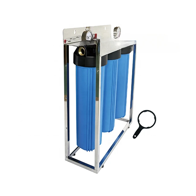 Complete Large scale Whole House Water  purification Filter System 20'' x 4.5'' Triple Big Blue 3 Stages with  Stainless steel