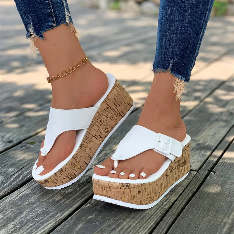 Women Platform High Heels Slippers  Female Clip Toe Flip Flops Shoes Wedges Sandals 2024 Summer Fashion New Slides Pumps Zapatos