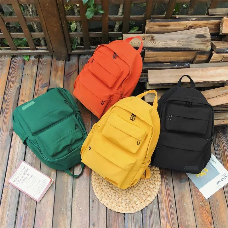 Mới Nylon Chống Thấm Nước Ba Lô Nữ Màu Trơn Lô Casual Dành Cho Tuổi Teen Nữ Công Suất Lớn Nữ Schoolbag