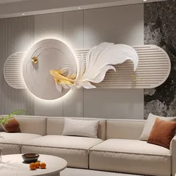 2024 New koi living room mural lamp advanced sense atmosphere sofa background wall hanging painting sandstone simple lamp painti