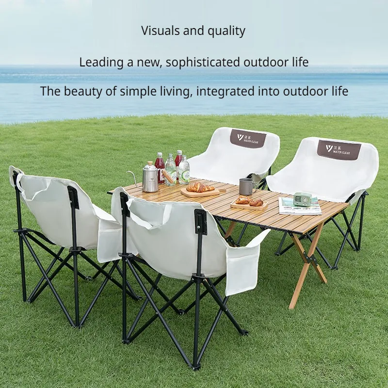 Portable Folding Outdoor Moon Chair Camping Sketching Chair Fishing Stool Back/Leg Support Folding Chair with Storage Bag