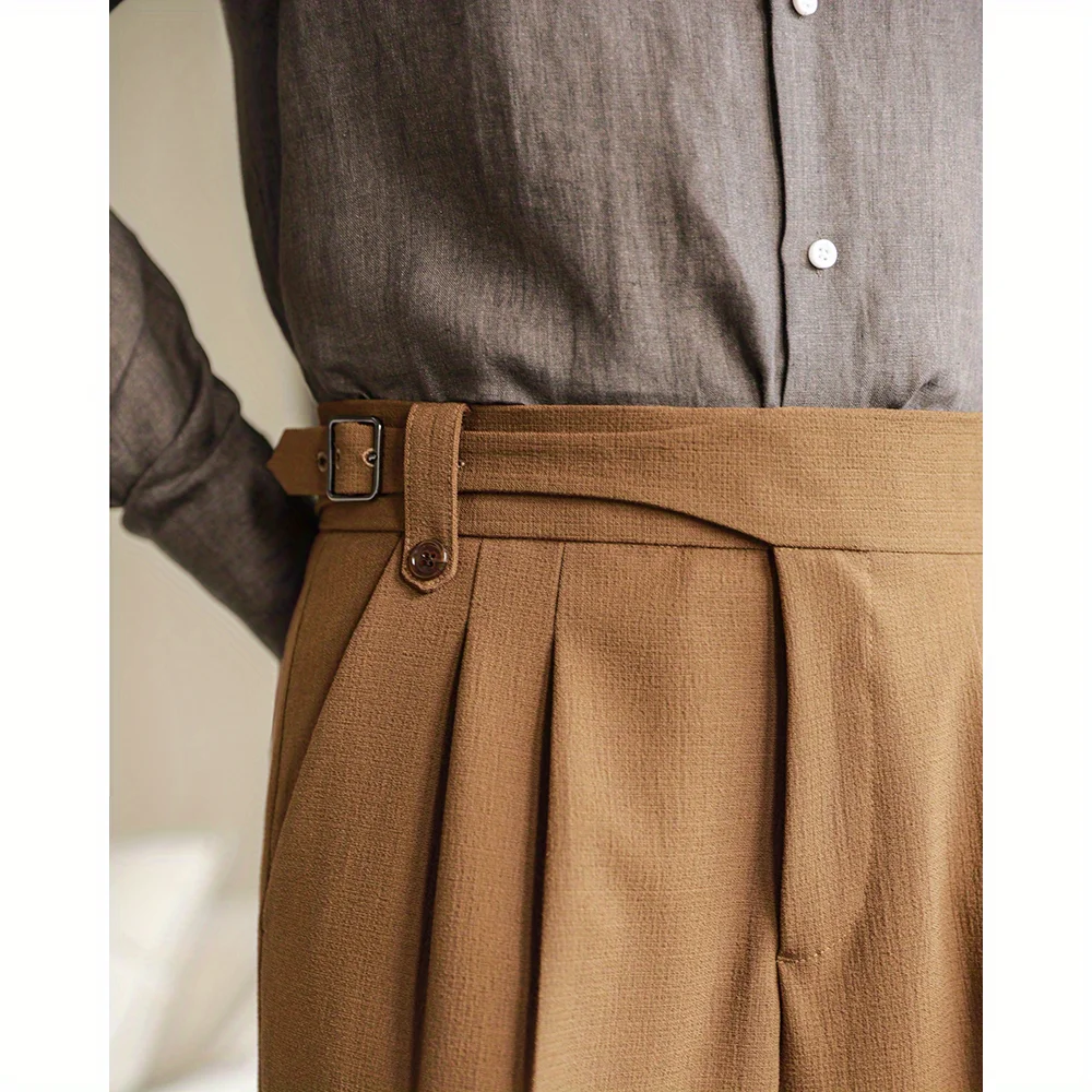 British Style Naples Suits Shorts for Men Smart Casual High Waist Straight Trousers Summer Ins Fashion England Pants Adjustable