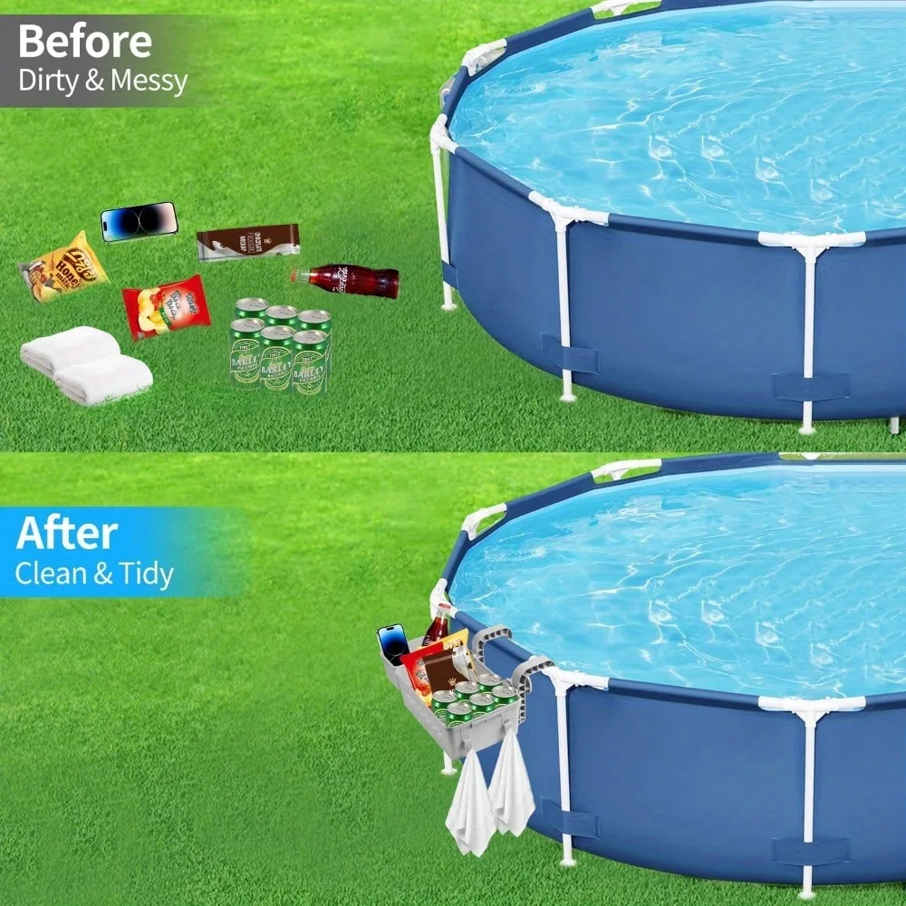 Cestino portaoggetti a bordo piscina con portabicchieri per piscina, cestino per piscina in plastica addensata per accessori per piscina fuori terra, nuoto all'aperto