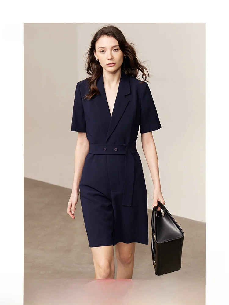 

i Summer New Commute Wide oulder Suit Collar Turn down Collar ort Sve Belted Pants Women Pants