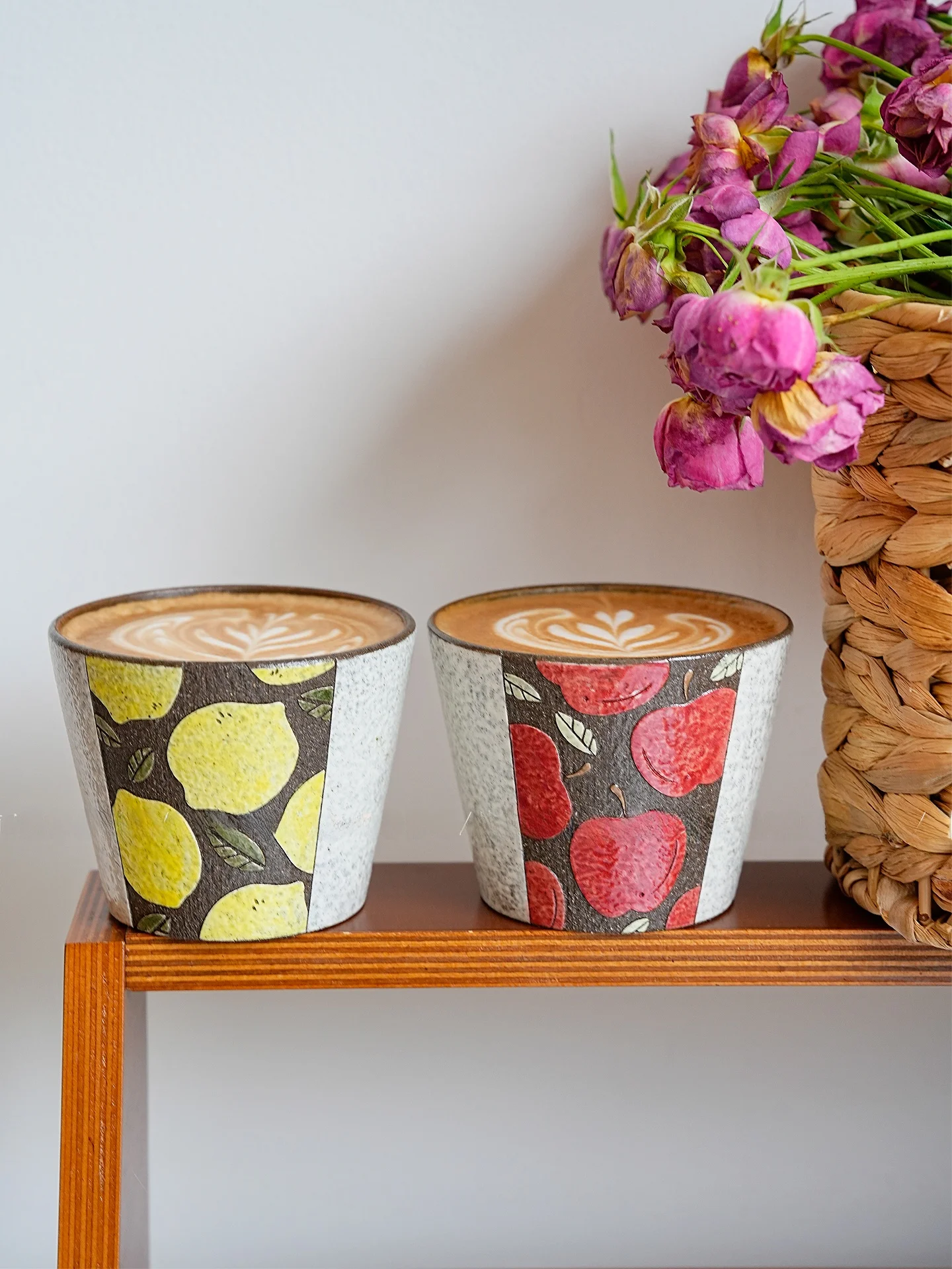 Handmade Jingdezhen Purple Clay Coffee Cup with Lemon Carving Retro Milk Foam Trimming Cup Pattern Ceramic Dishwasher Safe