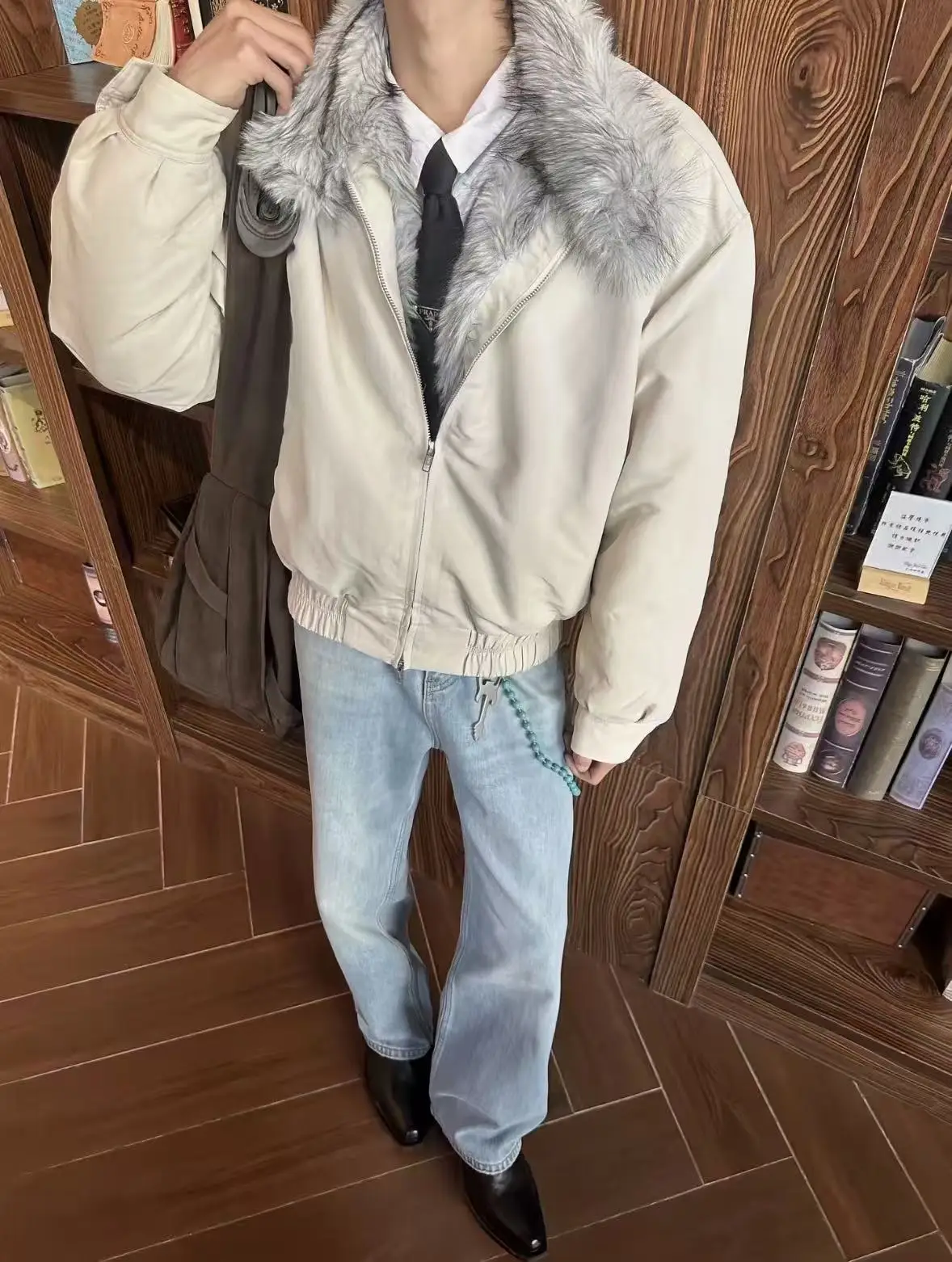 

American Retro Wolf Fur Jaet Cotton Coat Men Women Cleanfit Thiened ort Sle Couple Outerwear Youth ular Loose Fit