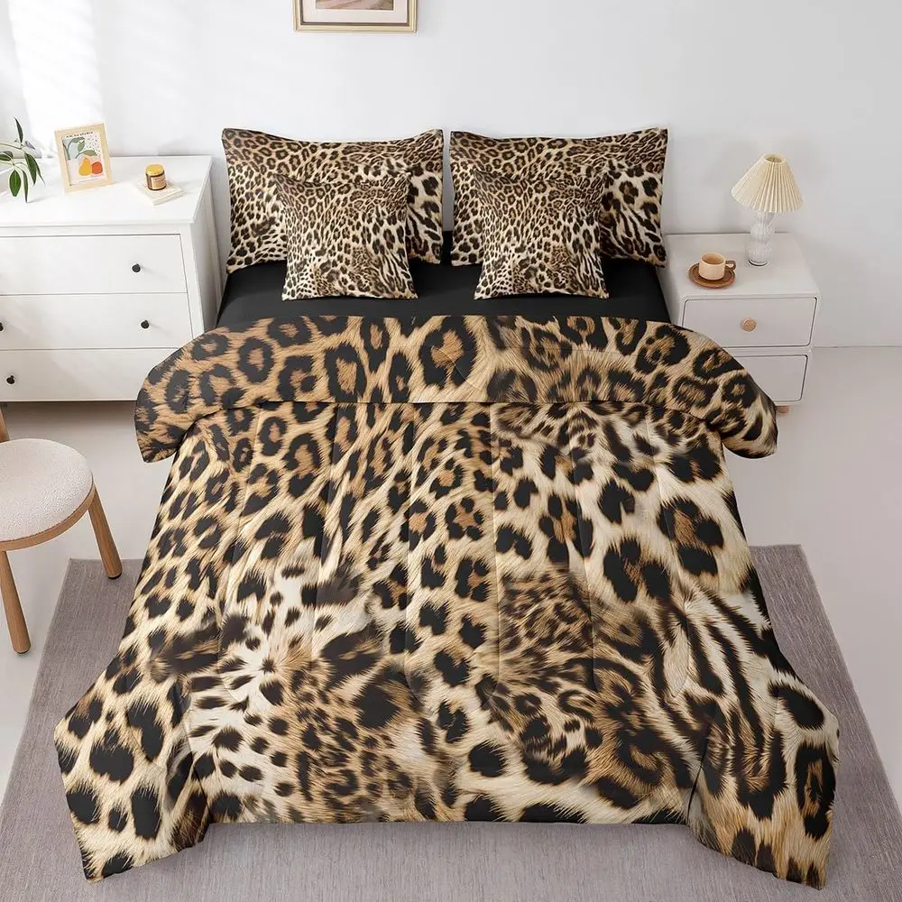 

Комплект постельного белья King Size с леопардовым принтом, 7 предметов: одеяло, простыни, наволочки и чехол для подушки, для детской комнаты в стиле диких животных