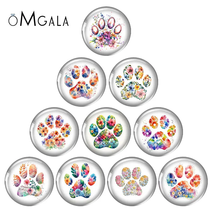 Colorful Lovely Dog Paw Art Patterns 12mm/16mm/18mm/25mm Round photo glass cabochon demo flat back Making findings