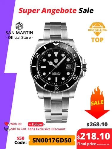 San Martin versión mejorada 40mm Water Ghost Diver reloj hombres relojes mecánicos automáticos de lujo zafiro impermeable 200m SN0017