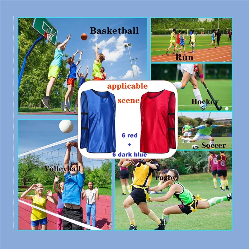 A69P-12 Pack Dodgeball Game Vests Soccer Practice Jerseys Training Vest For Adults For Indoor Outdoor Playground XL