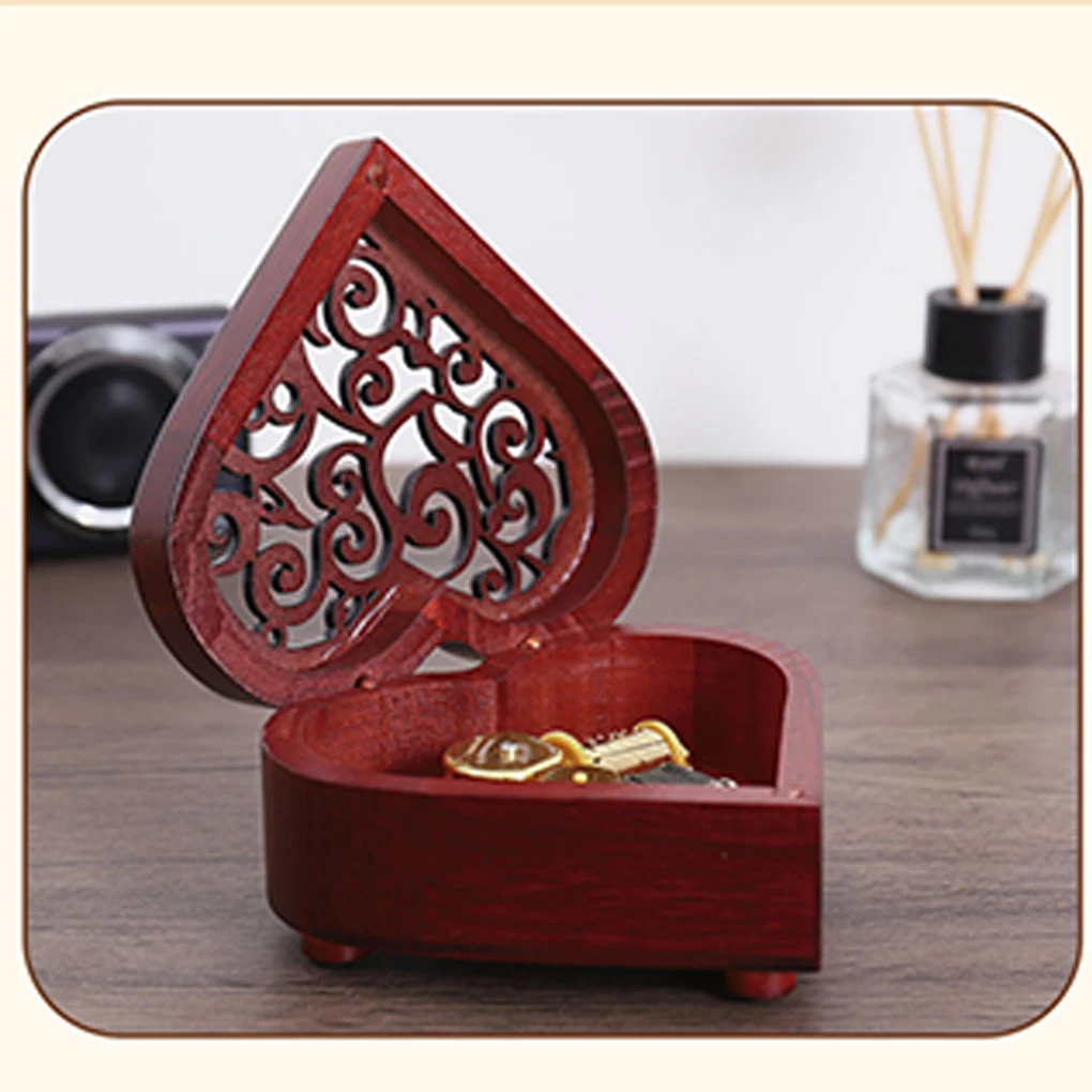 2025 New Diy Hand Made Retro Heart-shaped Wind Up Music Box Wooden Music Box Sky City Canon Music Box Creative Birthday Gift
