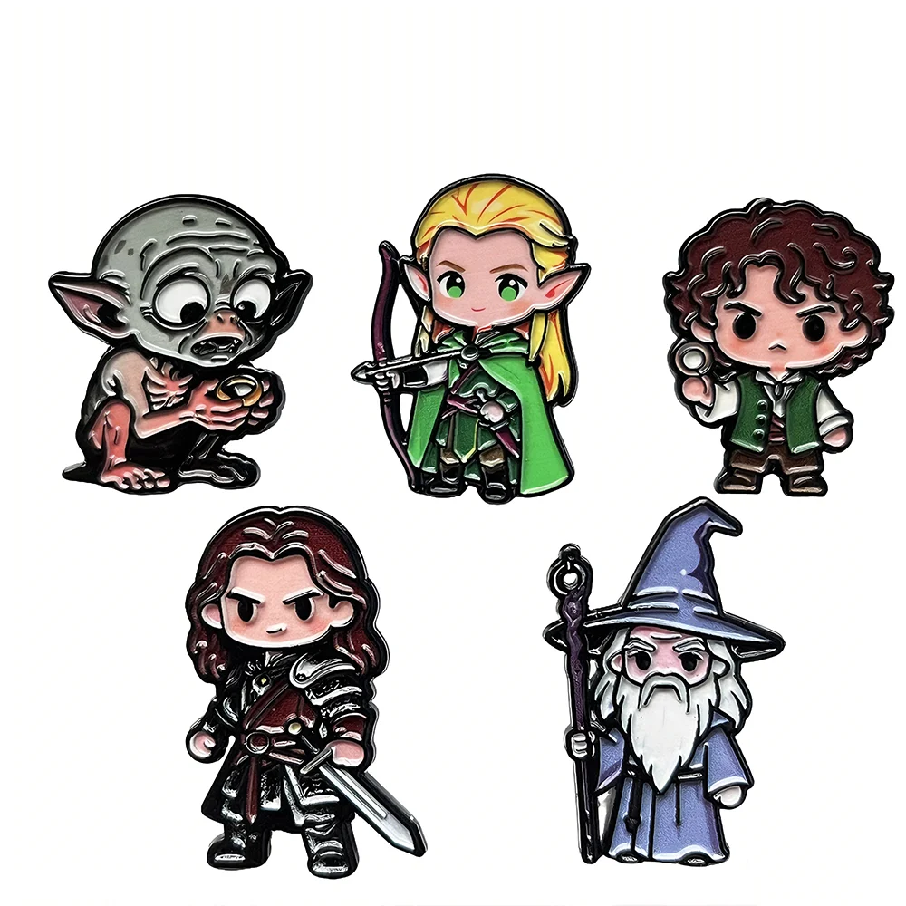 Lot de 5 épingles en émail à l'effigie de personnages de dessins animés mignons - Badges décoratifs pour revers de sac à dos, personnages de films fantastiques, sorciers et elfes