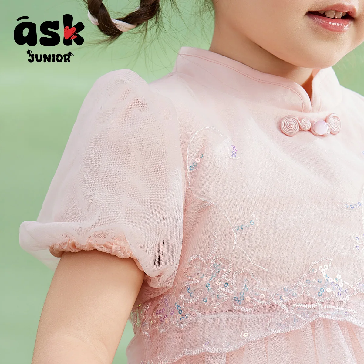 اسأل جونيور الفتيات الصغيرات الفتيات شبكة الصيف رقيقة لطيف الحلو برعم الأكمام النمط الوطني فستان الأميرة الصينية الجديدة #5