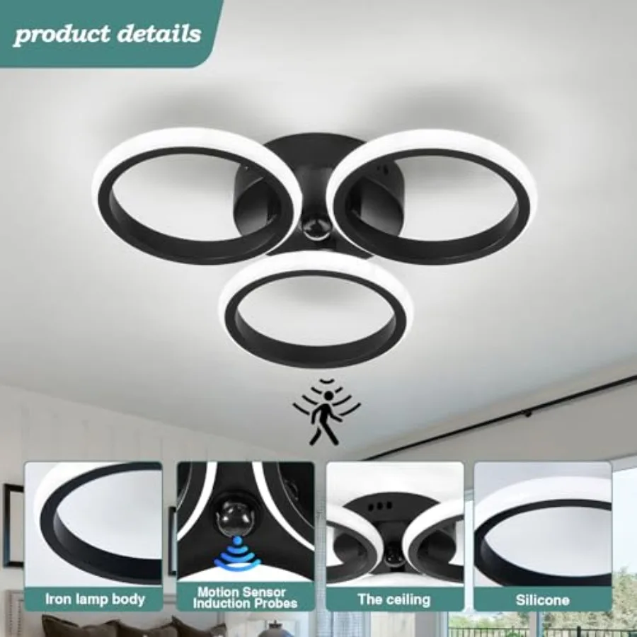 Led Light Indoor 24w Semi Flush Mount Ceiling Light Fixture 6000k Modern Light for Hallway Porch Stair Closet Laundry - view 4