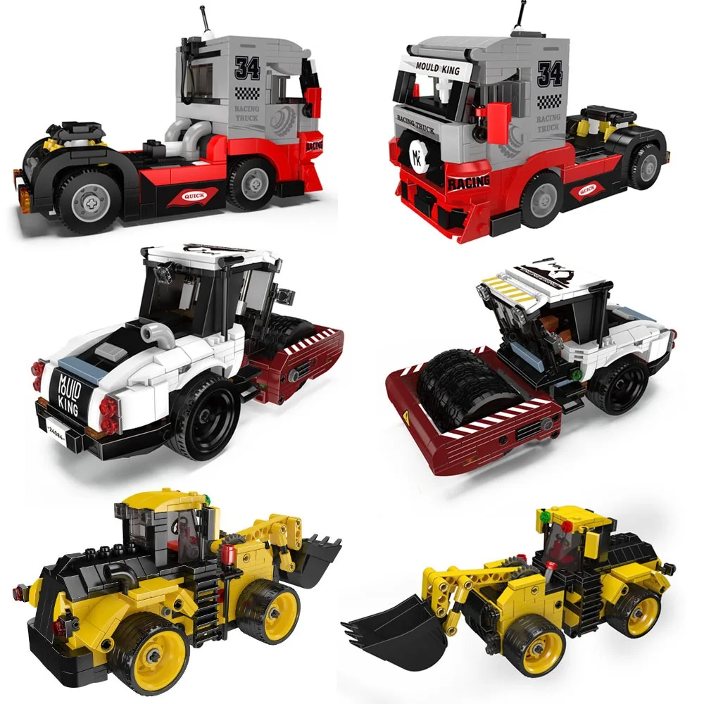Mould King Seria Pojazdów Inżynieryjnych Ciężarówka Walec Drogowy Ładowarka Model Klocki Techniczne DIY Montaż Prezent na Boże Narodzenie Zabawka dla Dzieci