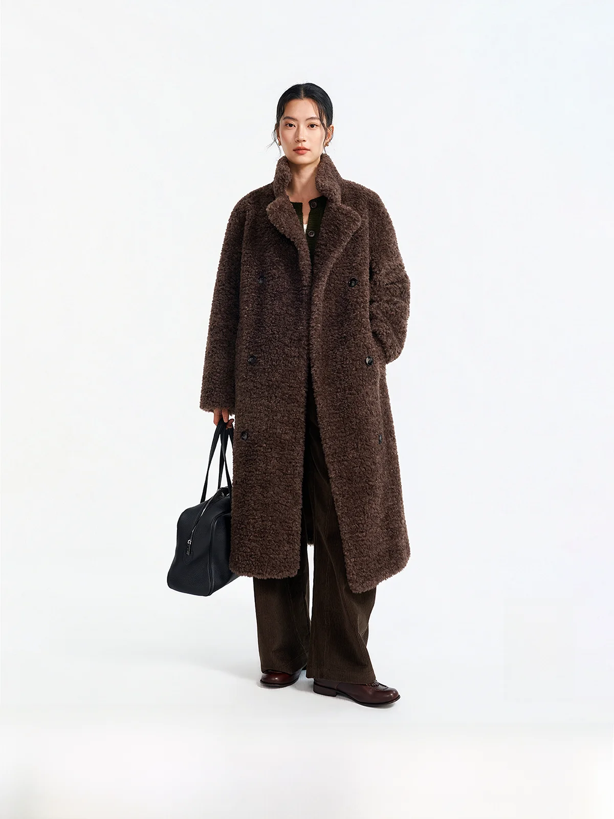 

Длинное пальто-тедди из шерстяной смеси с отложным воротником, утепленное, 30% полиэфирное волокно, тонкий кашемир, простой дизайн, эксклюзивно онлайн