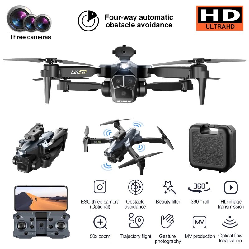 Drone dobrável para desenho de trajetória, portátil Altitude Hold, sinal 2.4G, controle Smartphone, K10MAX