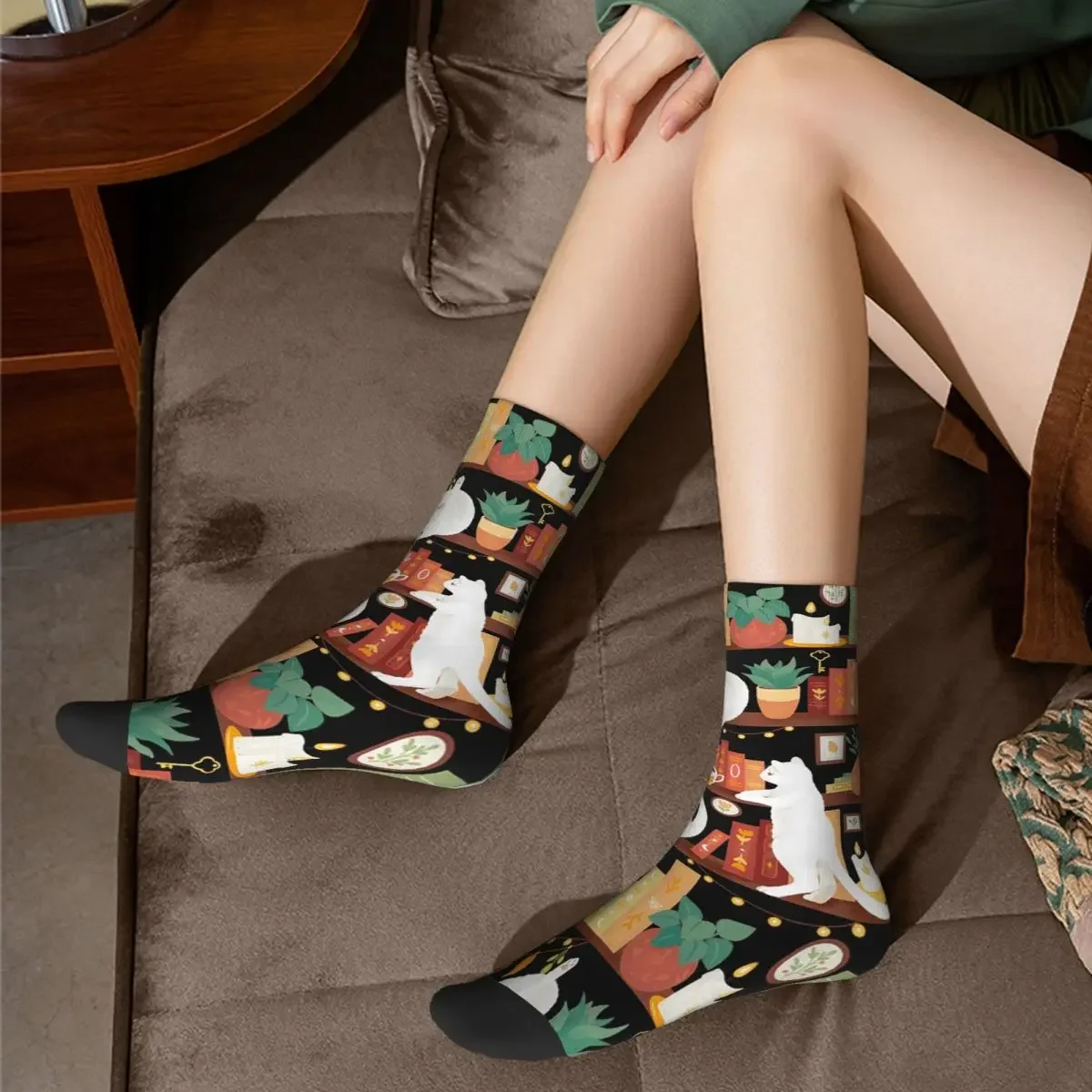 Library Cats 2020 - Night Socks Harajuku High Quality Stockings All Season Long Socks Accessories for Man's Woman's Gifts