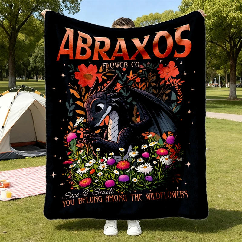Abraxos Wyvern Flannel Blanket, Abraxos Flower Co Flannel Throw, Throne of Glass Cozy Blanket, Bookish Gift