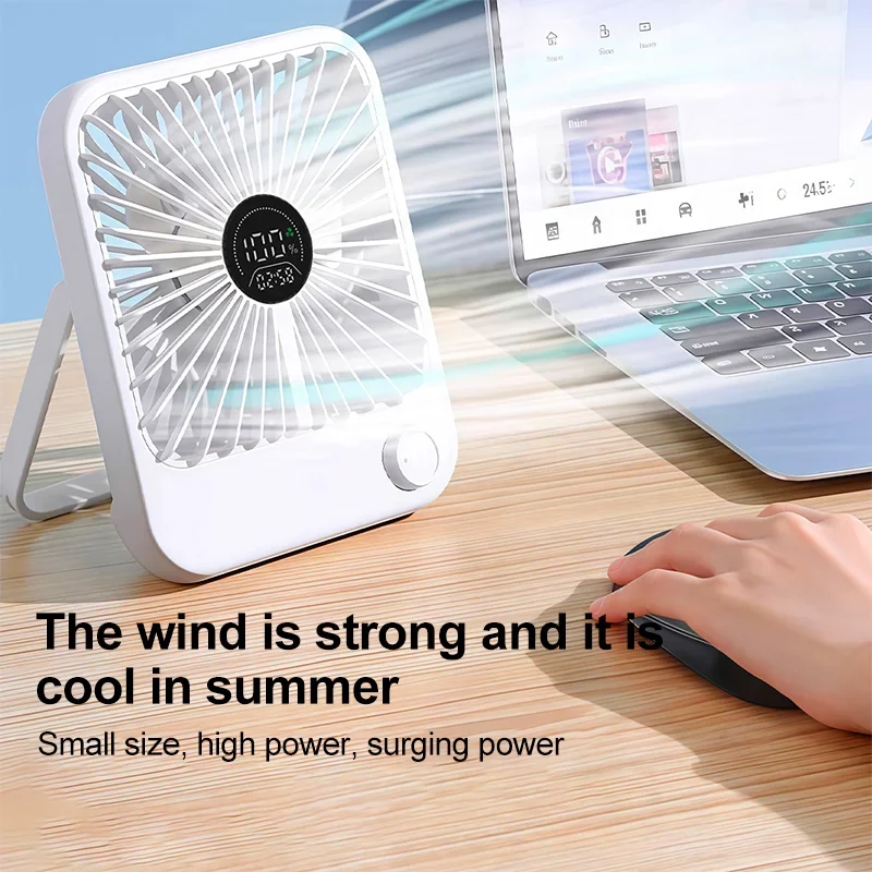 Desk Fan Portable USB Rechargeable Fan180 Tilt Folding Fan With Power Display Ultra Quiet Table Fans Office Home Adjustable Fans