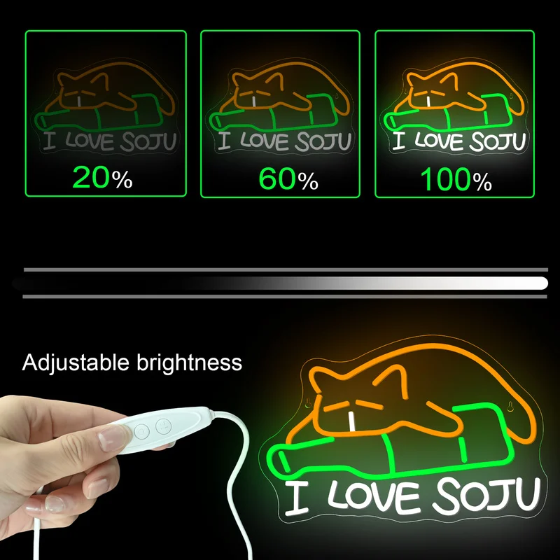 I Love Soju Neon Sign Cat Led Neon Light Wall Decor For Bar Club Party Colorful Soju Neon Light Sign Dimmable Animal Neon Light