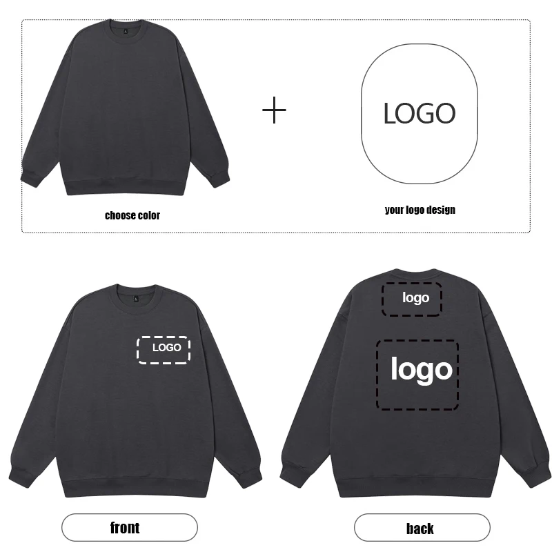 customized LOGO Autumn and Winter Men's Long-Sleeved Crewneck Pullover Sweatshirt 56.1% cotton + 43.9% polyester 620gsm LS-104