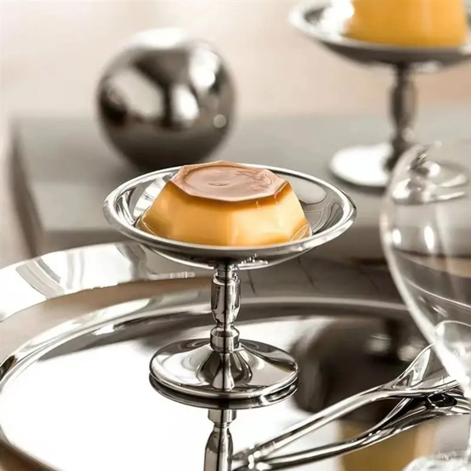 Dessert Containerss Ice Cream Bowl Exquisite Pudding Cup Dessert 10.2x7.2cm Metal High Base Yogurt Silver