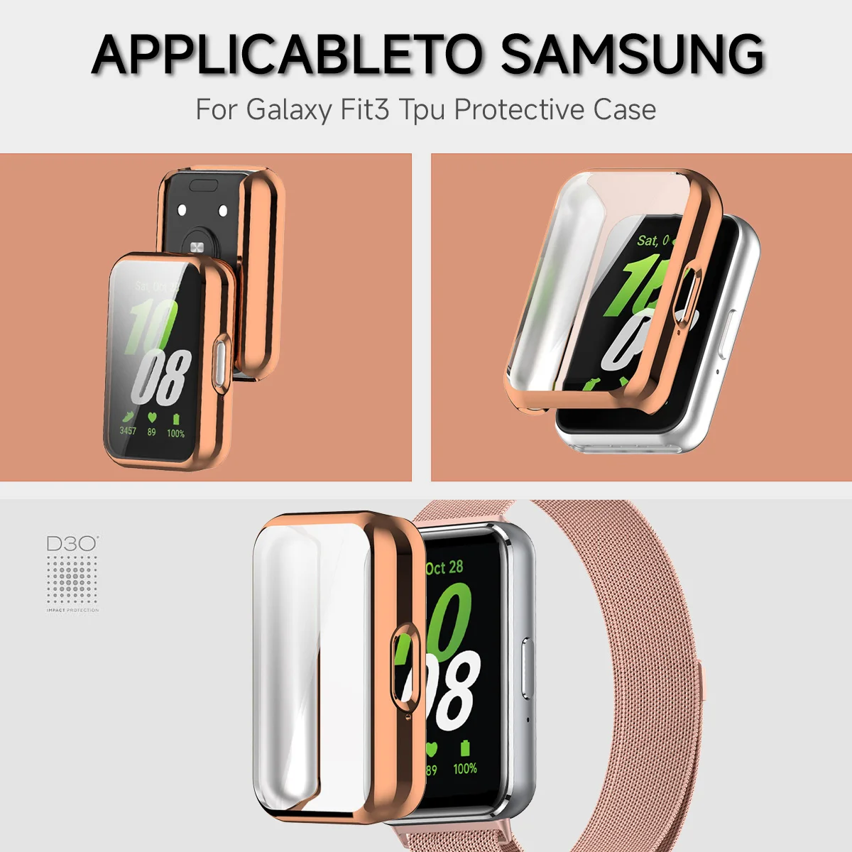 Para samsung galaxy fit 3 banda com starp magnético milanês tpu caso protetor de tela escudo substituição banda laço de aço inoxidável