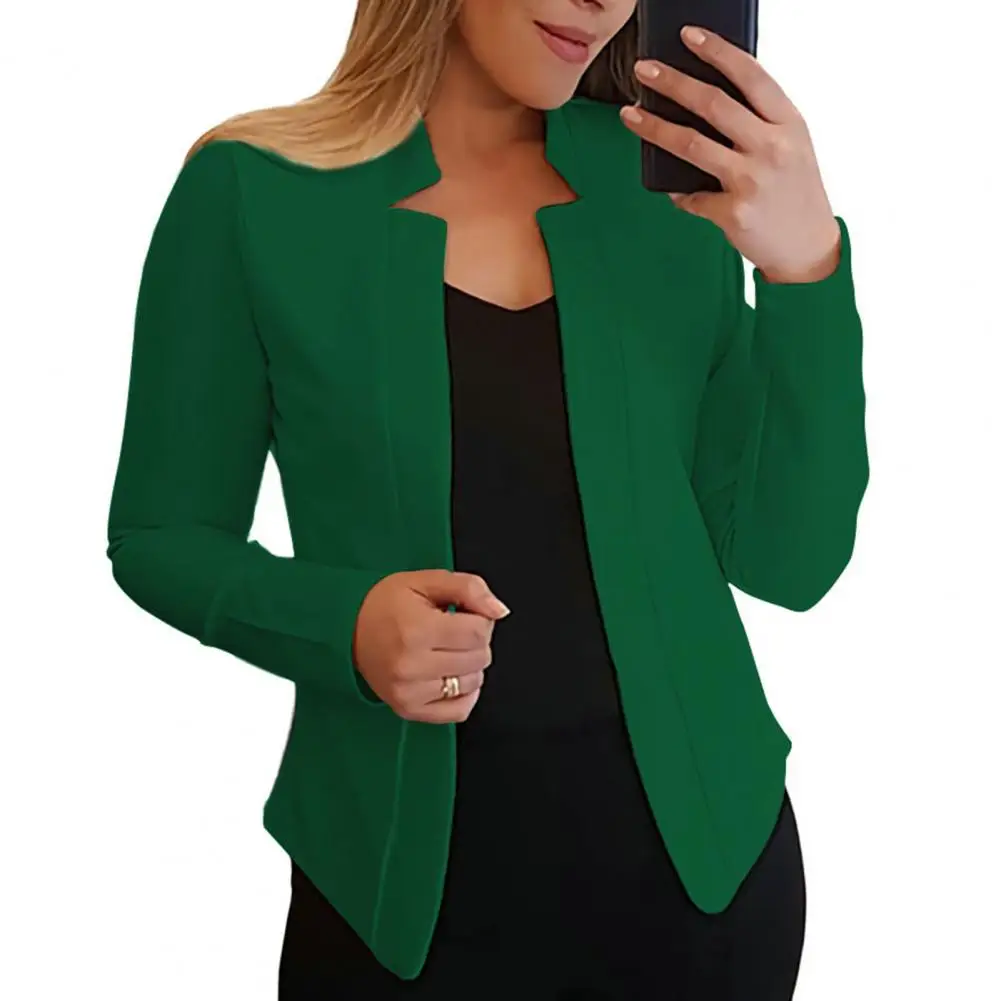 Jacket Blazer Long Sleeves Solid Color Slim Fit Women Blazer Office Work Notched Collar Open Stitch Cardigan Blazer Outerwear