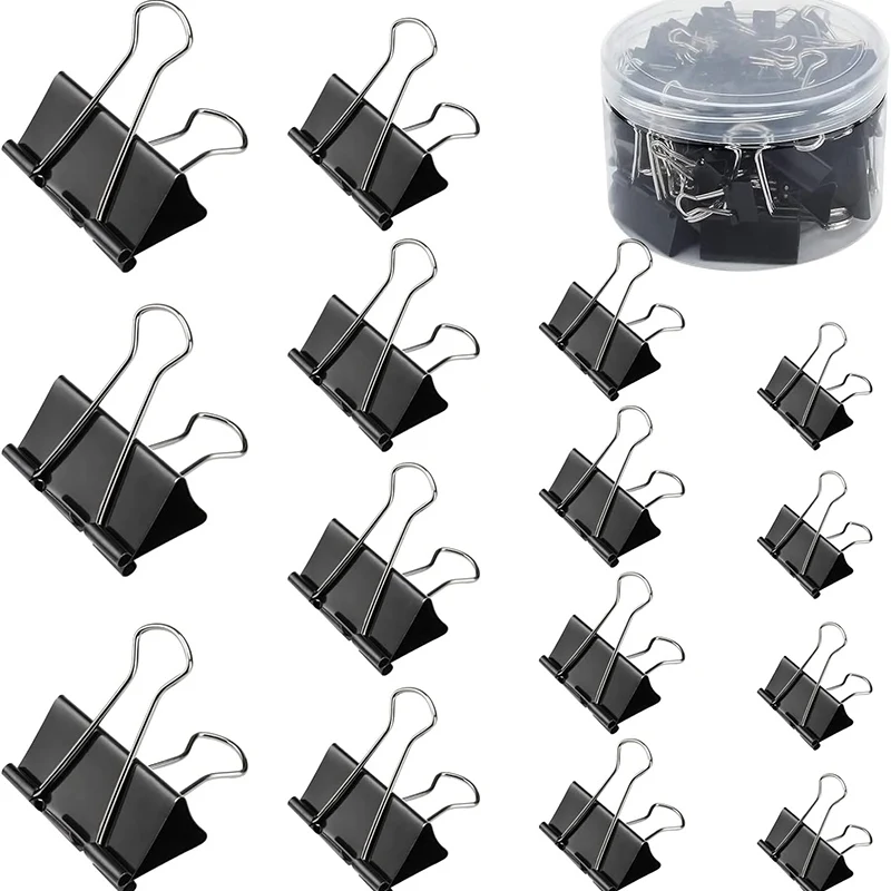 Clips de reliure en métal noir, clips à ressort multi-tailles pour l'école, la maison, le bureau, le rangement de documents