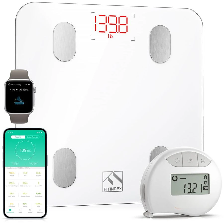 

Bluetooth Body Fat Scale with Measuring Tape 29x29x2.4cm APP Sync Smart Weight Scale Body Composition