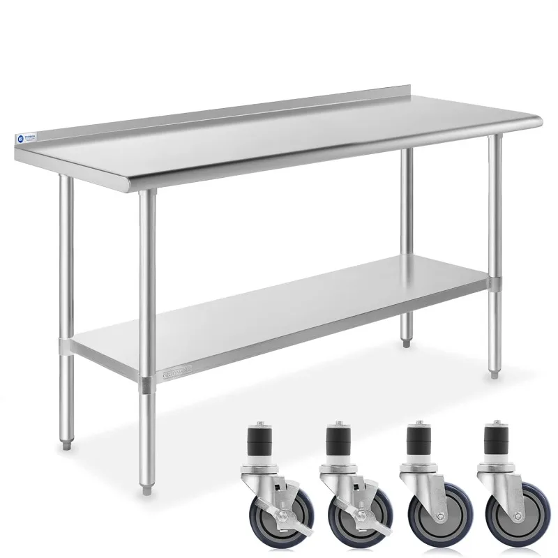 GRIDMANN Stainless Steel Table 60 in. x 24 in., NSF Commercial Kitchen Prep & Work Table w/ Backsplash and Wheels