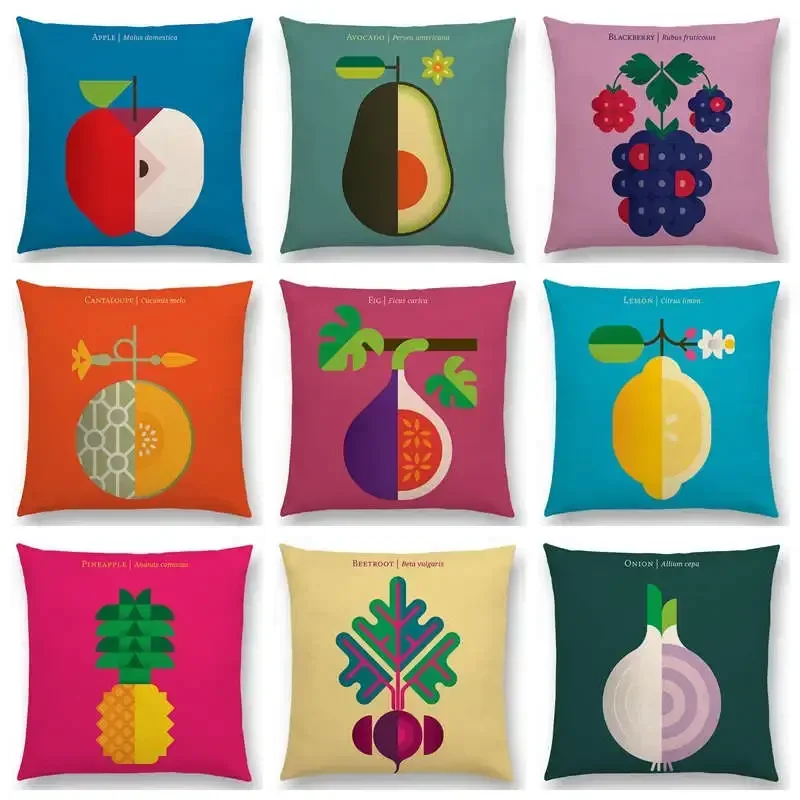 Lovely Fruits Vegetable Cushion Cover Lemon Pineapple Avocado Blackberry Onion Beetroot Cucumber Sofa Throw Pillow Case