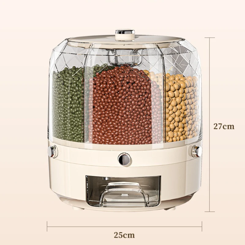 360 Degree Rotating Rice Dispenser Sealed Dry Cereal Grain Bucket Dispenser Moisture-proof Kitchen Food Container Storage Box